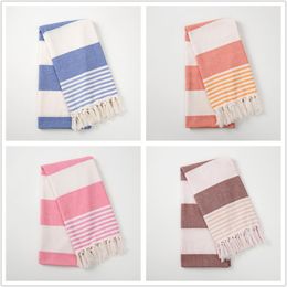 Custom Cotton Beach Towel Turkish Style Bath Lint Sand Free Super Absorbent Quick Spin-dry Large 100x180cm Lightweight Soft with Tassel Rectangle Stripe Blanket