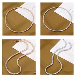 Chains Tennis Chain Hip Hop 18K Gold Filled White Cubic Zircon Cz Diamond Gemstones Necklace Gift Drop Delivery Jewellery Necklaces Pen Dhjcx