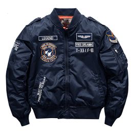 Mens Jackets Winter Thicken Warm Flight Air Force Add Cotton Embroidery Parkas Coat Casual Bomber Outwear Male 221129