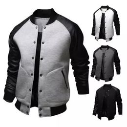 Mens Jackets Autumn Winter Selling Baseball Big Pockets and Leather Sleeves Casual Sports Standup Collar Light Warm 221129