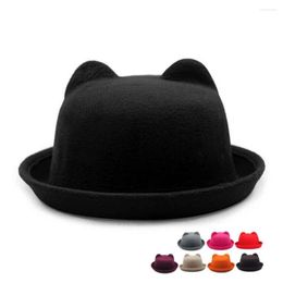 Berets Fashion Parent-child Wool Felt Fedora Hats For Mom And Baby Girls Boys Children Solid Cat Ear Formal Cap Trilby Sombrero Bowler