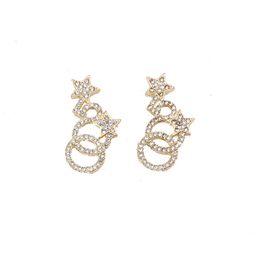 Charm Vintage Gold Plated Brand Designers Letters Stud Clip Chain Geometric Famous Women Sier Crystal Rhinestone Long Earring Wedding Y240429