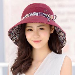 Wide Brim Hats Bucket Brand Women Sun hat Summer Folding screen Antiuv big Biking Beach Fashion 221129