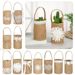 Storage Bags Rustic Party Decoration Retro Vintage Flower Girl Basket Wedding Ceremony Candy Gift Bag Burlap