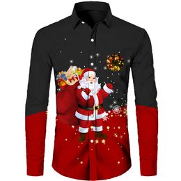 Men s Casual Shirts est Christmas Multicolor Print Holiday Celebration Short Full Sleeve Cosplay Button Blouses Year Decoration 221128