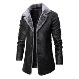 Mens Jackets medium and long leather clothes autumn winter business European Code Plush large lapel suit coat men 221129