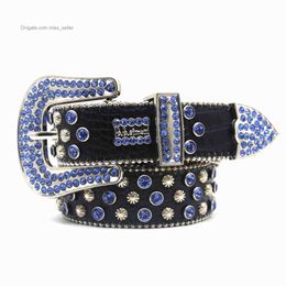 2022 Designer Belt Bb Simon Rhinestone Belt for Men and Women with Sparkling Diamond and Bright Alloy Needle Buckle Hip Hop Punk Style