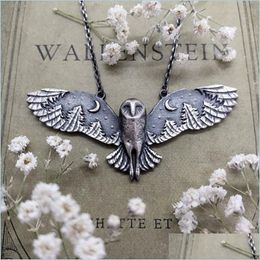 Pendant Necklaces Forest Whisper 925 Sterling Sier Retro Exquisite Fashion Owl Moon Necklace Women Charm Party Jewelry Acces Dhgarden Dhyk6