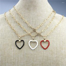 Pendant Necklaces 16inch 10pcs/lot Design Colorful Enamel Necklace Heart Shape Component Plated Rosary Chain Wholesale