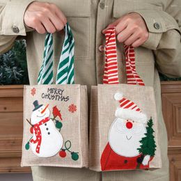 Storage Bags Christmas Gift Handbag Striped Handle Packing Burlap Cartoon Santa Claus Xmas Candy Grocery Bag Festival Supplies