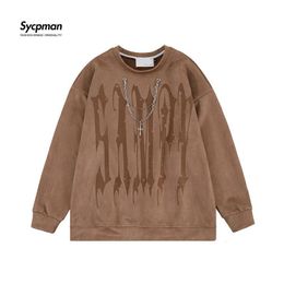 Men's Hoodies Sweatshirts Brand American Style Autumn Men and Women Oversize Fake Two Casual Printed Couple Sweaters 221129