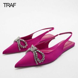 Dress Shoes ZA Women's Mules Bow Flat Shoes Ladies Summer 2022 Flats Luxury Brand Woman Shoe Butterfly Rhinestone Flat-heeled Shoes 221130