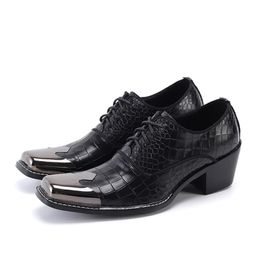 Fashion Men's Shoes Lace-up 6.5cm High Heels Leather Dress Men Shoes Square Toe Business Party and Wedding Shoes Male