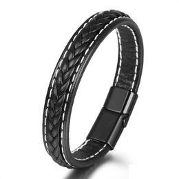 Charm Bracelets Fashion Retro Mens Leather Rope Woven Bracelets Magnetic Buckle Bracelet Drop Delivery Jewelry Dh59Z