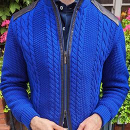 Mens Sweaters Sweater Coat Double Zippers Knitted Winter Solid Colour Patchwork Cardigan Thick Antishrink For Daily 221130
