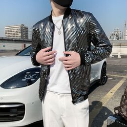 Men's Jackets Summer Sequined Bomber Jacket Men Shiny Sequins Long Sleeve Glitter Zipper Coat Hip Hop Night Club Stage Streetwear Coats 221130