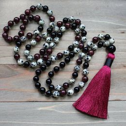 Chains 108 Prayer Beads Mala Necklace Dalmatian J-asper Garnet Knotted Buddhist Tassel Jewellery For Men