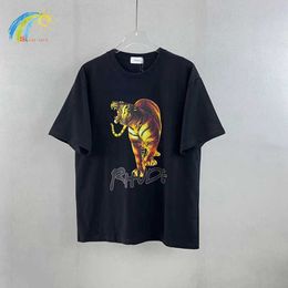 Men's T-Shirts Heavy Fabric Oversize Tiger Print T-Shirt Men Women 1 1 High Quality Black White Apricot Top Tee T221130