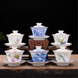 Tea Tureen Gaiwan Dehua Tea Sancai Single Bowl Hand Painted Chinese traditional pattern Cover