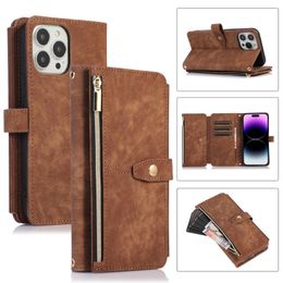 Wallet Phone Cases for iPhone 14 13 12 11 Pro X XR XS Max 7 8 Plus Multifunction Skin-Feeling PU Leather Flip Kickstand Cover Case with Zipper Coin Purse and Shoulder Strap