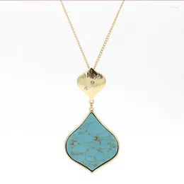 Pendant Necklaces Light Yellow Gold Color Alloy Water Drop Green Turquoises Link Chain Necklace Rose Pink Quartz Jewelry