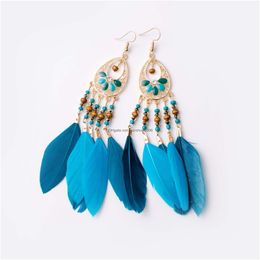 Stud Bohemian Fashion Jewelry Vintage Feather Earrings Handmade Beads Dangle Tassel Drop Delivery Dhtpv