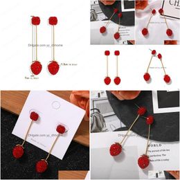 Dangle Chandelier Fashion Cute Red Color Glass Stberry Earring For Women Girls Elegant Crystal Long Dangle Earrings Jewelry Drop De Dhgp8