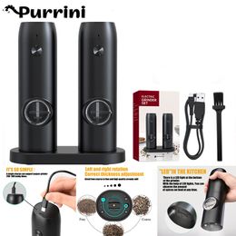 Mills Rechargeable Electric Pepper Grinder Salt And With LED Light Adjustable Coarseness USB Charging Spice Grinde 221130