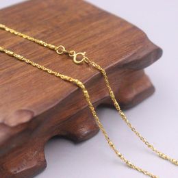 Chains Au750 Real 18K Yellow Gold Chain Neckalce For Women Female 1.6mmW Carved Beads Rolo Necklace 17''L Jewelry