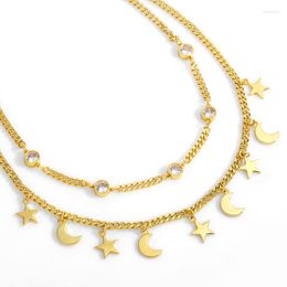 Pendant Necklaces FLOLA Polish Gold Plated Moon Star Necklace For Women Cuban Link Chain Tennis Choker Minimalist Jewellery Nket32