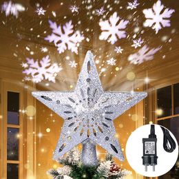 Christmas Decorations EU/US/UK Plug in Tree Topper Star Projector Lights 3D Snowflake Night Party Ornament 221130