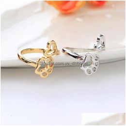 Band Rings Adjustable Hollow Dog Paw Footprints Rings For Women Men Jewellery Fashion Pet Ring Drop Delivery Dhhlo