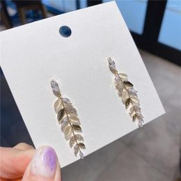 Dangle Earrings High Quality Long Leaf For Women Zirconia Opal Fashion Jewellery Acessories Pendientes Gift S925 Pin