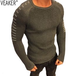 Men's Sweaters Sexy Pullover Male Autumn Casual Round Neck Knitted Pullovers Slim Fit Pleated Knitwear 221130