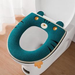 Toilet Seat Covers Unique Thicken Flannel Embroidery Tiger Shape Cover With Handle Mat Comfortable Coldproof