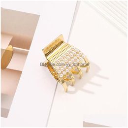 Clamps Trapezoid Shaped With Pearl Rhinestone Hair Clamps Geometric Alloy Ponytail Scrunchies Clips Claw Korean Small Size Gold Head Dh87O