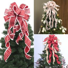 Christmas Decorations Tree Large Lattice Sequin Ribbon Bows Hanging Xmas Top Ornaments Year Party Wedding Gift Decor 221130