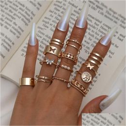 Band Rings Fashion Jewelry Knuckle Ring Set Hollow Out Butterfly Geometric Round Stacking Rings Midi Sets 15Pcs/Set Drop Delivery Dh5Oe