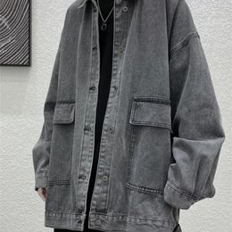 Men's Jackets Black Gray Denim Spring Autumn Korean Trend Streetwear Vintage Jeans Coat Unisex Casual Handsome Punk 221129