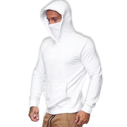Men's Hoodies Sweatshirts Hooded Long Sleeve Casual Streetwear Face Mask Solid Colour Sportswear Pullover 221130