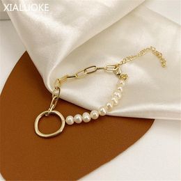 Strand XIALUOKE Chain Pearl Joining Together Bracelets Irregular Round Baroque Freshwater Bracelet For Women Wrist Jewelry