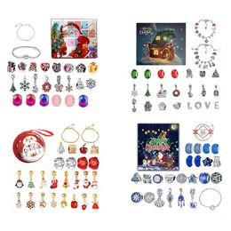 Christmas Decorations 2023 Advent Calendar Bracelets Countdown Themed DIY Jewelry Charm For Kids Gifts 221130
