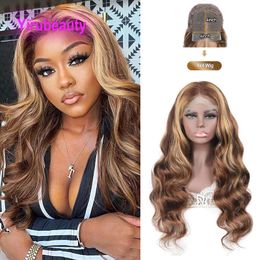 4X4 Lace Wig Brazilian Human Virgin Hair Peruvian Indian P4/27 Body Wave Piano Colour Yirubeauty 10-32inch Hair Products 210% Density