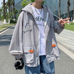 Men's Jackets Men Ins Cargo Summer Hooded Streetwear Fashion Sun Protest Ulzzang Students Male Multi Pockets Teens All match Leisure 221129