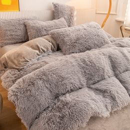 Set di biancheria da letto Super Shaggy Copripiumino Letto caldo Peluche Set di velluto Lana di agnello Cashmere Piumino Federa Ragazze Principessa 221129