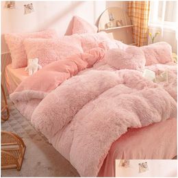 Bedding Sets Bedding Sets Winter Super Warm Set Solid Color Plush Bed Sheet Duvet Er Camel Veet Double Pillowcase 4 Piece 221014 Dro Dh5Bw