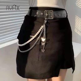 Belts RYFIX Fashion Punk Women Men Pants Waist Belt Chain Hip Hop Butterfly Pendant Pearl Jeans Unisex Trousers Jewelry Gift