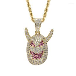 Pendant Necklaces Full Cubic Zircon Satan Necklace Hip Hop Fine Jewellery Bling Out Devil Charm For Men Women