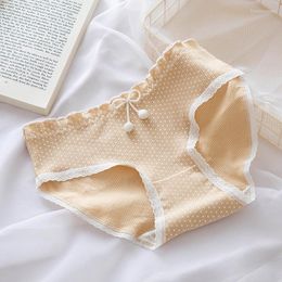 Cartoon Mid-waist Striped Polka Dot Bear Print Seamless Lingerie for Women - Lace Cotton seamless cotton panties Underwear in Plus Size