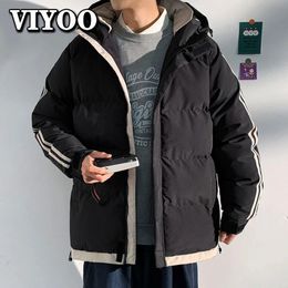 Mens Down Parkas Jacket Striped Thick Loose Hooded Boy Trench Coats Autumn Winter Clothing Hoodies Windbreaker Overcoat for Men 221129
